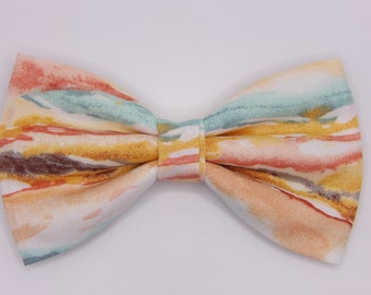 Painted Canyon Bow tie, Pre-tied, Abstract Art, Trendy Peach & Teal, Wavy Watercolors, Bow ties for men, Boys bow tie, Girls Hair Bow
