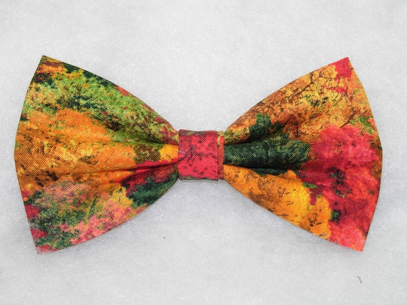 Autumn Bow Tie, Forest of Fall Leaves, Self-tie or Pre-tied, Fall Weddings, Bow ties for Men, Boys Bow tie, Girls Hair Bow, Thanksgiving image 2