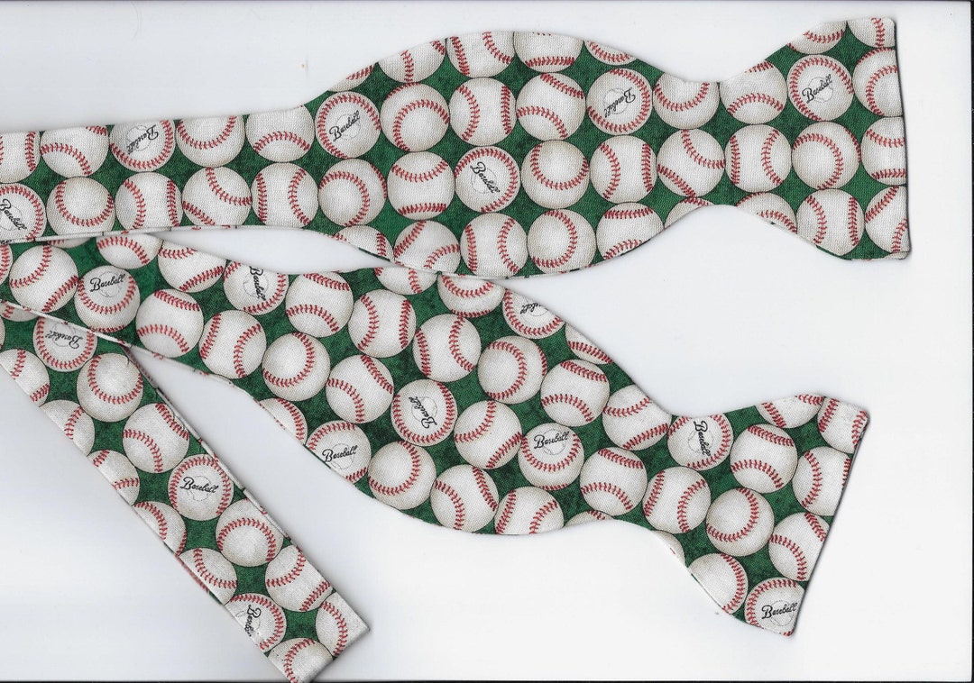 Baseball Bow Tie, Baseballs on Green, Selftie & Pretied, Sport Bow
