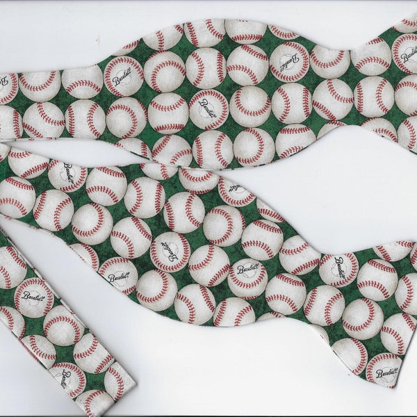 Baseball Bow Tie, Baseballs on Green, Self-tie & Pre-tied, Sport Bow tie, Championship Game, Bow ties for Men, Boys Bow tie, Girls Hair bow