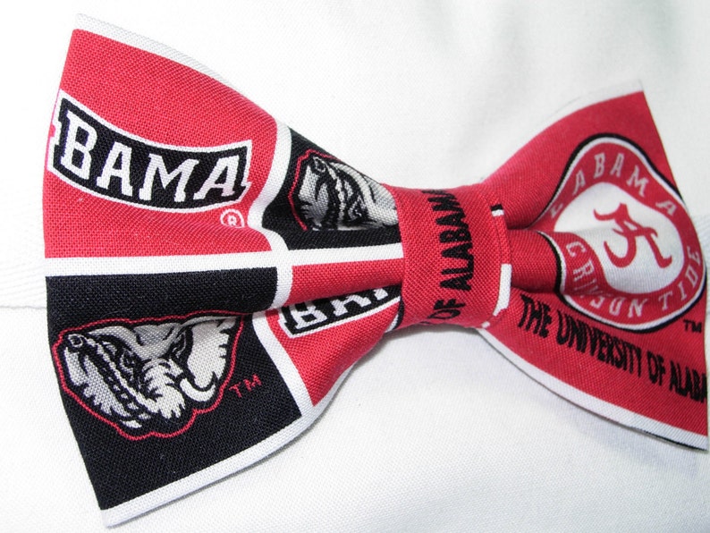 Alabama Bow Tie Blocks Roll Tide, Bama Ties, Pre-tied Bow tie, College Graduation Gift, Bow tie for Men, Boys Bow tie, Girls Hair Bow image 2