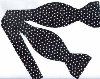 Star Bow Tie, Mini White Stars on Black, Self-tie or Pre-tied, Astronomy, Patriotic Bow tie, Bow Ties for men, Boys Bow tie, Girls Hair Bow
