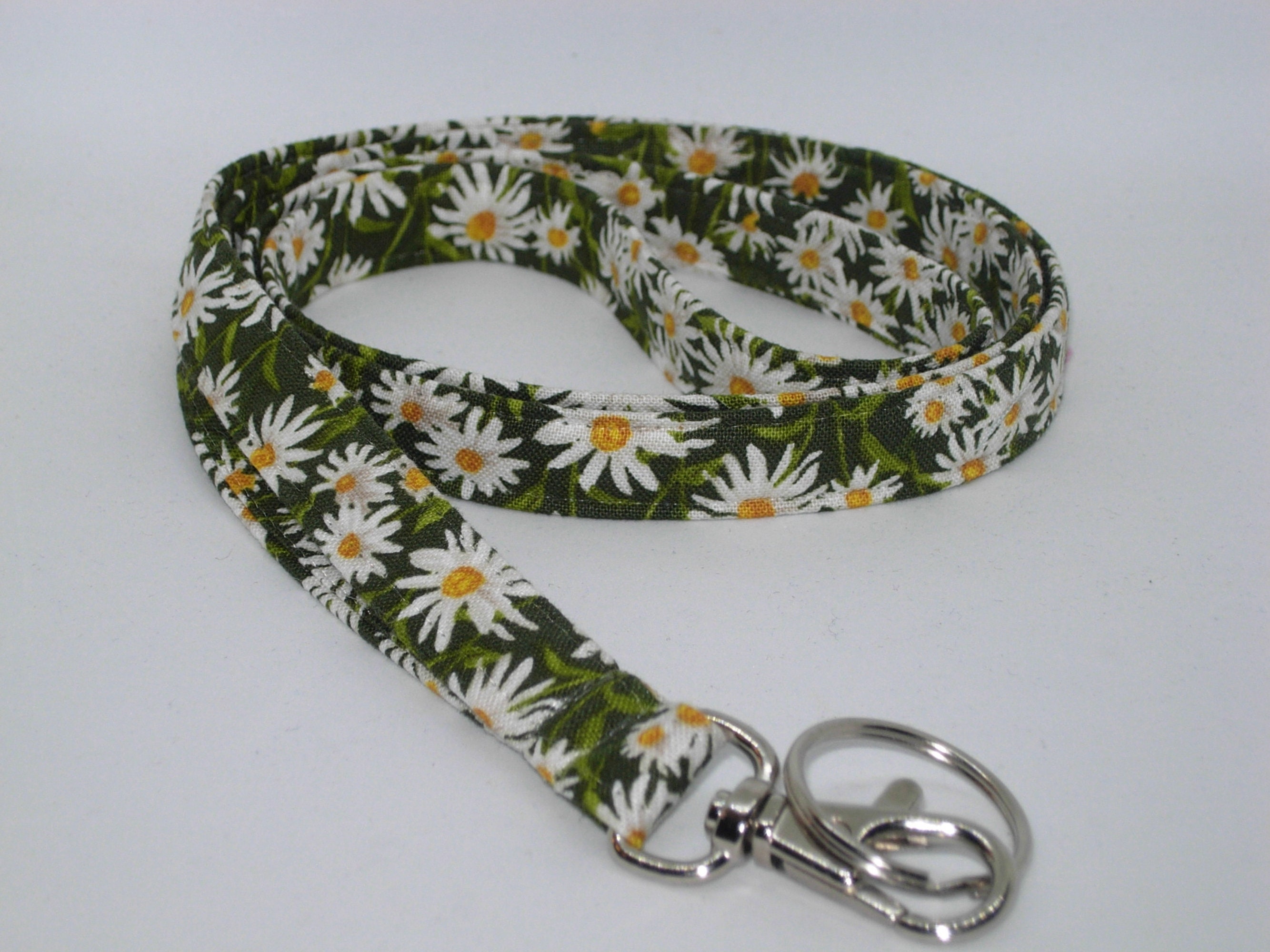 Daisy Lanyard White Daisies on Dark Green Spring Lanyard Etsy