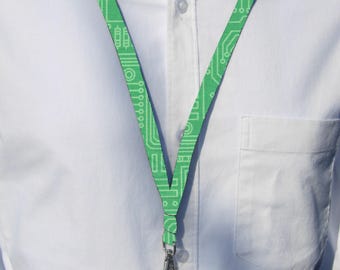 Computer Lanyard, Light Green Circuit Board, Lanyard for Men, PCB Key Chain, Tech Teacher, Cell Phone Wristlet, Geek Lanyard, Unique Key Fob