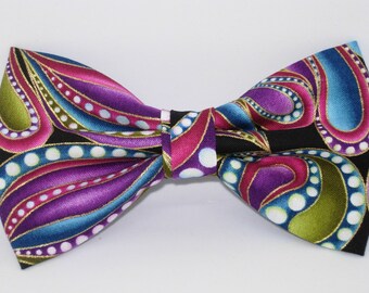 Pajarita retro de cachemira / Morada, verde azulado, rosa y dorado metalizado / Pajarita preanudada de moda / Pajaritas para hombre / Pajarita para niño / Lazo para el pelo para niña