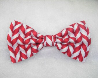 Red & White Bow Tie, Christmas Candy Cane Bow tie, Pre-tied Bow tie, Winter Wedding, Bow ties for Men, Boys bow tie, Girls Hair Bow