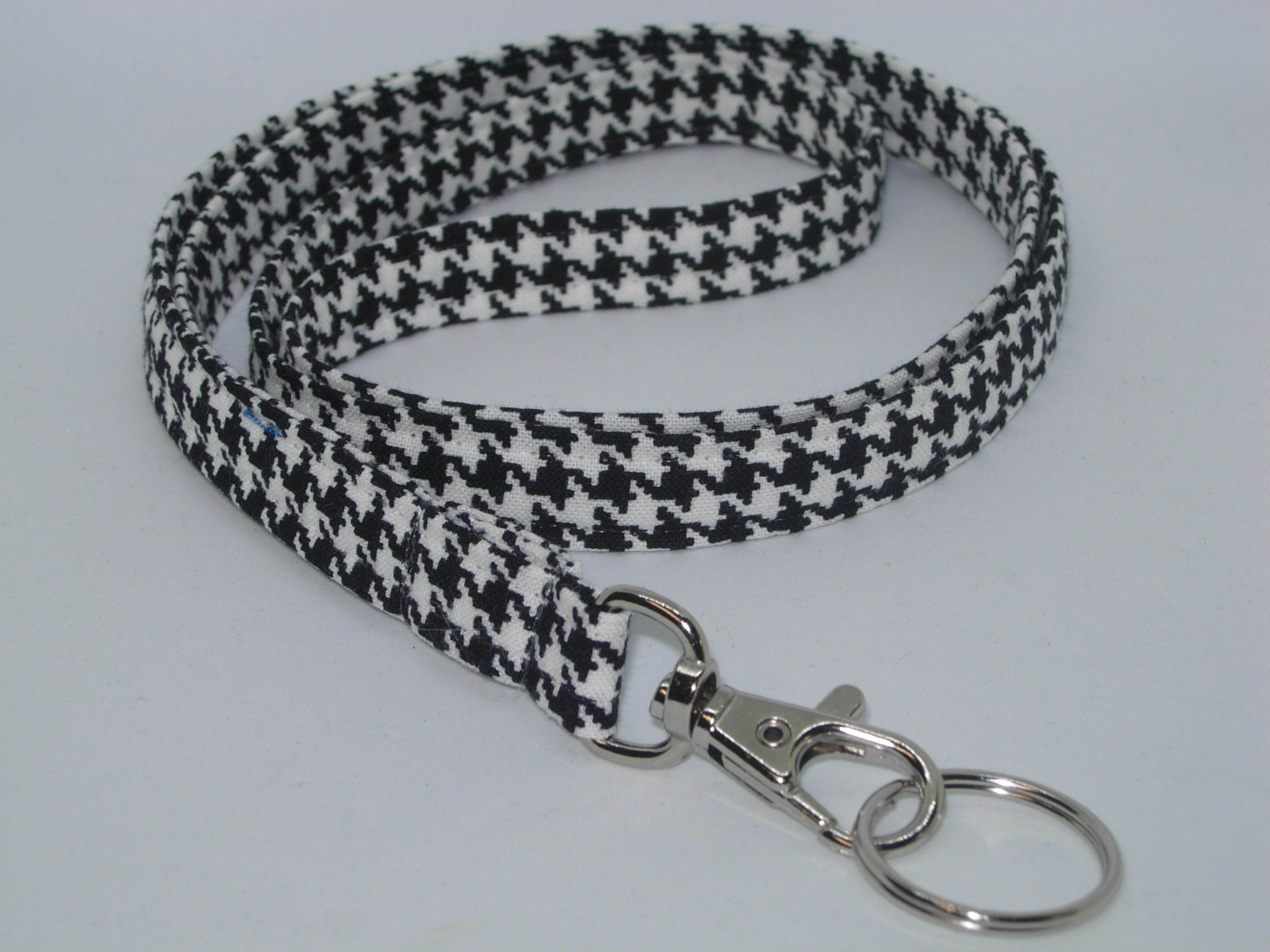 Houdsooth Key Rings Black & White Houndstooth Lanyard, Teacher Laynard, College Key Fob ...