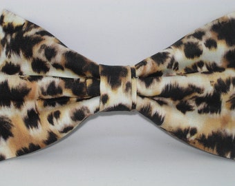 Wild Bow tie, Dark Spots on Tan, Pre-tied Bow tie, Bow ties for Men, Boys Bow tie, Party Bow tie, Black & Tan, Animal Print, Girls Hair Bow