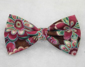 Burgundy Floral Pre-tied Cotton Bow Tie, Wedding Bowtie, Adult & Youth Sizes