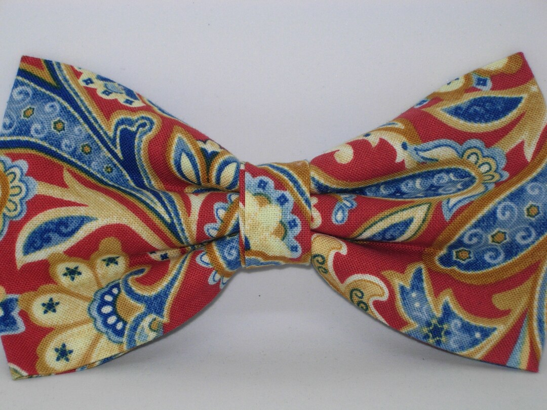 Country Paisley Bow Tie Blue & Tan Paisley on Red Pre-tied Bow Tie Denim Blue Star Spangled Bow ...