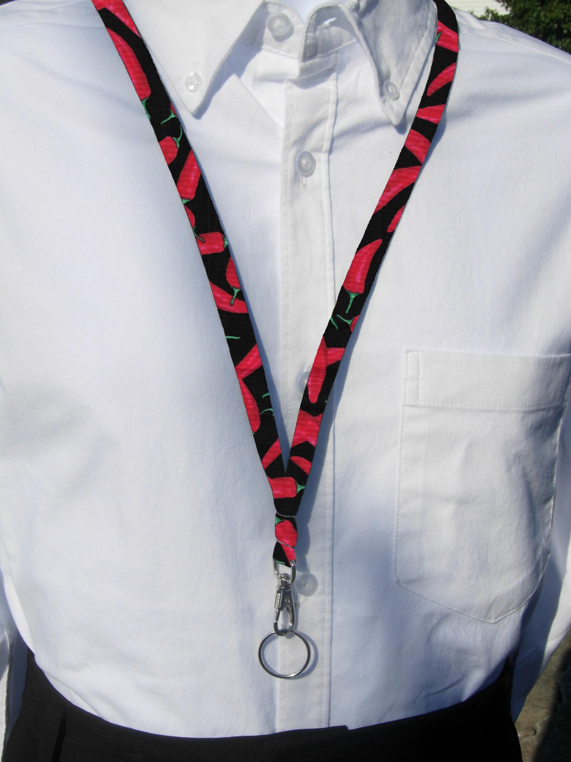Chili Pepper Lanyard, Red Peppers on Black, Teacher Lanyard, Cell
