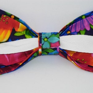 Bright Floral Bow Tie, Red Orange Blue Purple Flowers, Self-tie or Pre-tied, Tropical Wedding, Bow Ties for Men, Boys bow tie, Girl Hair Bow image 5