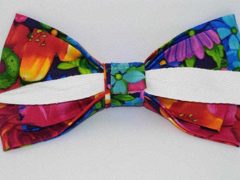 Bright Floral Bow Tie, Red Orange Blue Purple Flowers, Self-tie or Pre-tied, Tropical Wedding, Bow Ties for Men, Boys bow tie, Girl Hair Bow image 5