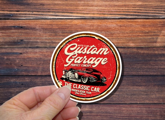 Set of 6 Retro Car Stickers (set 1) Vintage Metal Signs, Custom