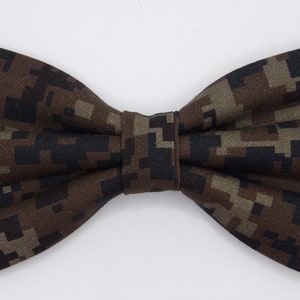 Digital Camo Bow Tie, Deep Woods Army Camo, Black & Brown, Pre-tied Bow tie, Veterans, Military, Bow tie for Men, Boy Bow tie, Girl Hair Bow