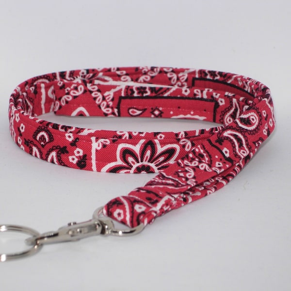 Red Bandana Lanyard, Country Western Bandana, Teacher Lanyard, Red Key Chain, Cool Lanyard, Cell Phone Wristlet, BBQ Key Fob, Soft Lanyard