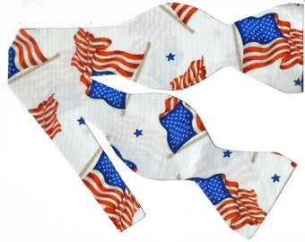 American Flags on White | American Flag bow tie | Self-tie, Pre-tied | Patriotic bow ties | 4th of July | US Flag | Bow ties for men