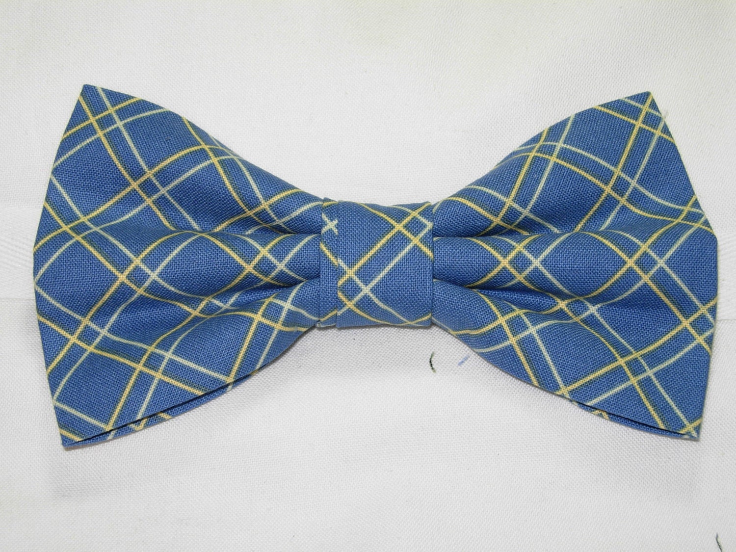 Blue bow tie Slate Blue Yellow & White Plaid Pre-tied Bow | Etsy