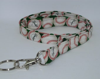 Baseball Lanyard, Baseballs on Green, Gift for Coach, Cell Phone Wristlet, Teacher Key Chain, Cool Lanyard, Sports Key Fob, MLB Playoffs