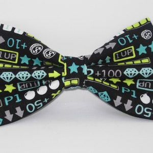 Gamer Bow Tie | Video Game Icons & Tokens | Pre-tied Bow tie | Classic Arcade Game | Bow ties for Men | Boys Bow tie | Girls Hair Bow
