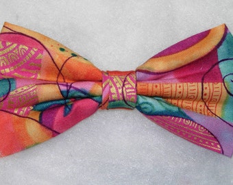 Whimsical Bow tie, Pre-tied Bow Tie, Abstract Art, Metallic Gold, Trendy Peach & Teal Wedding, Girls Hair bow, Bow ties for men, Boy Bow tie