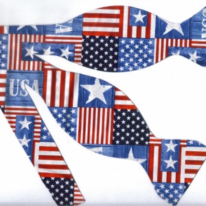 American Bow Tie, USA Stars & Stipes Blocks, Self-tie or Pre-tied, 4th of July, Veterans Day, Bow ties for Men, Boys bow tie, Girls Hair Bow