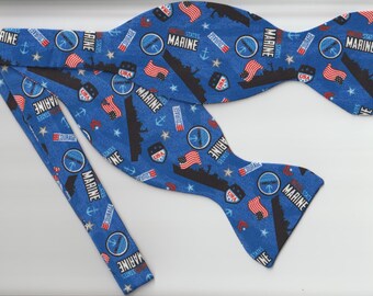 Pajarita del Cuerpo de Marines, símbolos del Cuerpo de Marines de EE. UU. en azul, para atar o preatada, pajaritas para hombre, pajaritas para niño, bodas militares, Día de los Veteranos, veterano jubilado