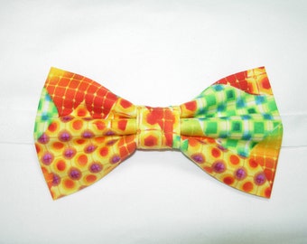 Country Chic Bow tie | Orange, Yellow, Green, Purple Mosaic Design | Pre-tied Bow tie | Bow tie for Men | Boys bow tie | Girls Hair Bow