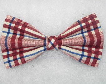Bold Burgundy Bow Tie | Dark Red, Navy Blue & White Plaid | Pre-tied Bow tie | Red Weddings | bow ties for Men | Boys bow tie | Fun ties
