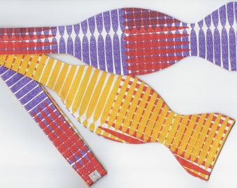 Plaid Impressions Bow Tie, Abstract Plaid, Purple, Orange, Yellow, White, Self-tie, Pre-tied, Bow ties for men, Boys bow tie, Girls Hair Bow
