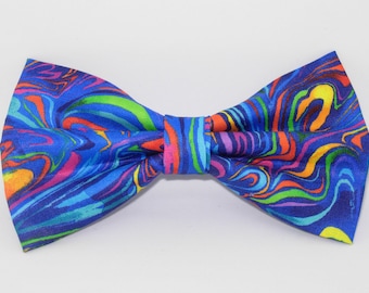 Trendy Bow Tie | Abstract Swirls on Blue | Pre-tied Bow tie | Retro 60's 70's Wedding | Bow ties for Men | Boys bow tie | Girls Hair Bows