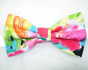 Hawaiian Bow Tie, Red & Pink Hibiscus, Pre-tied Bow tie, Tropical Flower, Hawaiian Weddings, Bow ties for men, Boys bow ties, Girls Hair Bow