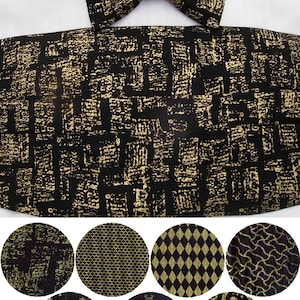 Metallic Gold & Black Cummerbund Set, 7 Patterns to choose, Formal Events, Weddings, Self-tie or Pre-tied Bow tie, Bow ties for men, 3 Sizes