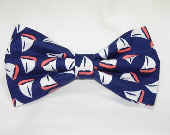 Sailing Bow tie, Sailboats on Navy Blue, Pre-tied Bow Tie, Nautical bow ties, Bow ties for Men, Boys Bow tie, Girls Hair Bow, Cruise Bow tie