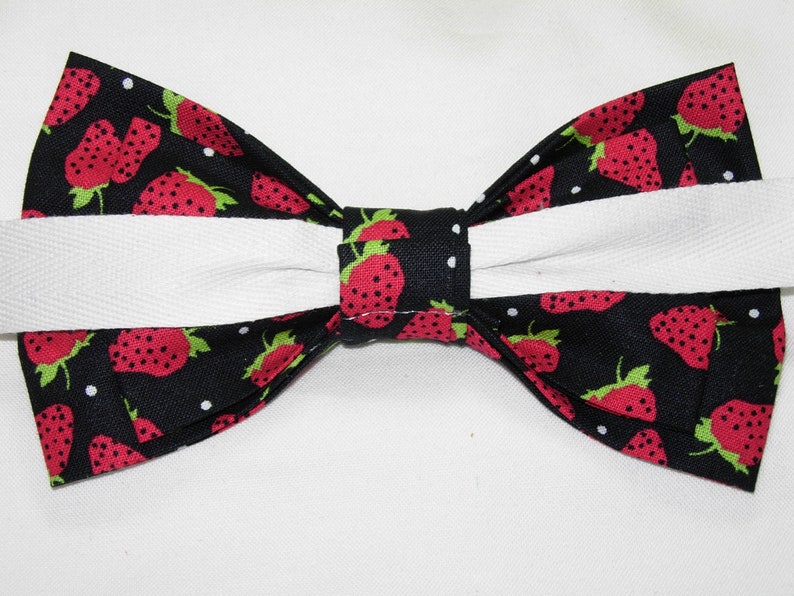 Strawberry Bow Tie | Red Strawberries & Dots on Black | Self-tie or Pre ...