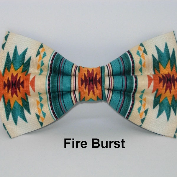 Southwestern Navajo Bow tie, Fire Burst Orange & Turquoise, Pre-tied Bow tie, Native American, Bow tie for Men, Boys Bow tie, Girls Hair Bow