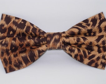 Leopard Print Bow Tie, Small Brown Leopard, Pre-tied Bow tie, Wild Animal, Safari Big Cat, Bow Ties for Men, Boys bow tie, Girls Hair Bow