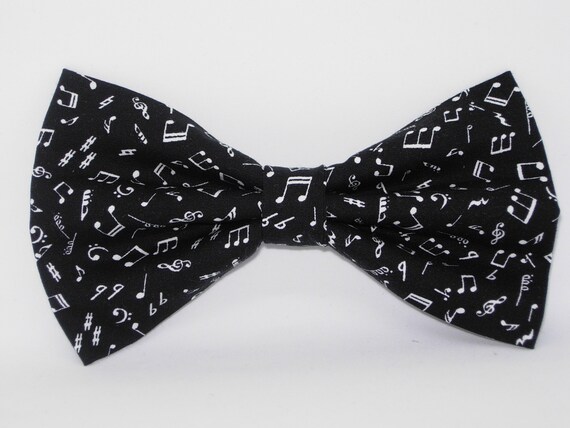 Music Bow Tie Mini White Musical Notes on Black Pre-tied | Etsy