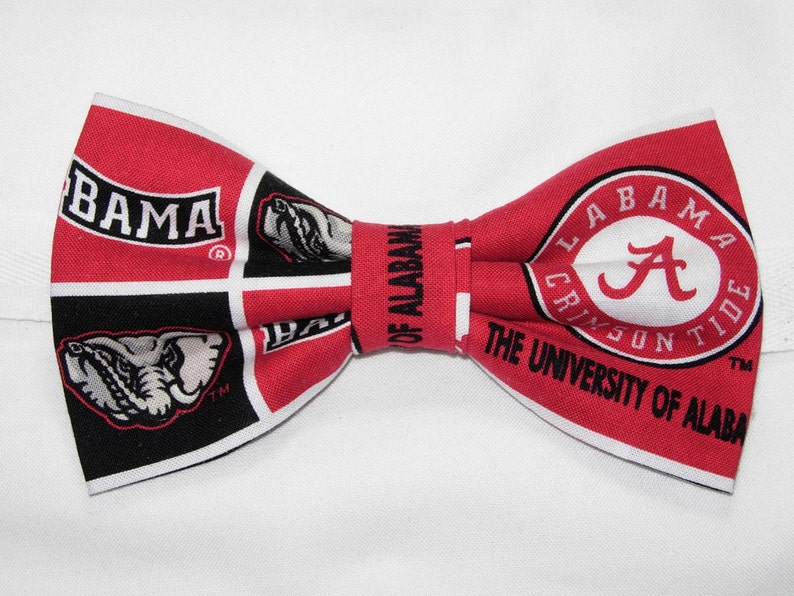 Alabama Bow Tie Blocks Roll Tide, Bama Ties, Pre-tied Bow tie, College Graduation Gift, Bow tie for Men, Boys Bow tie, Girls Hair Bow image 1