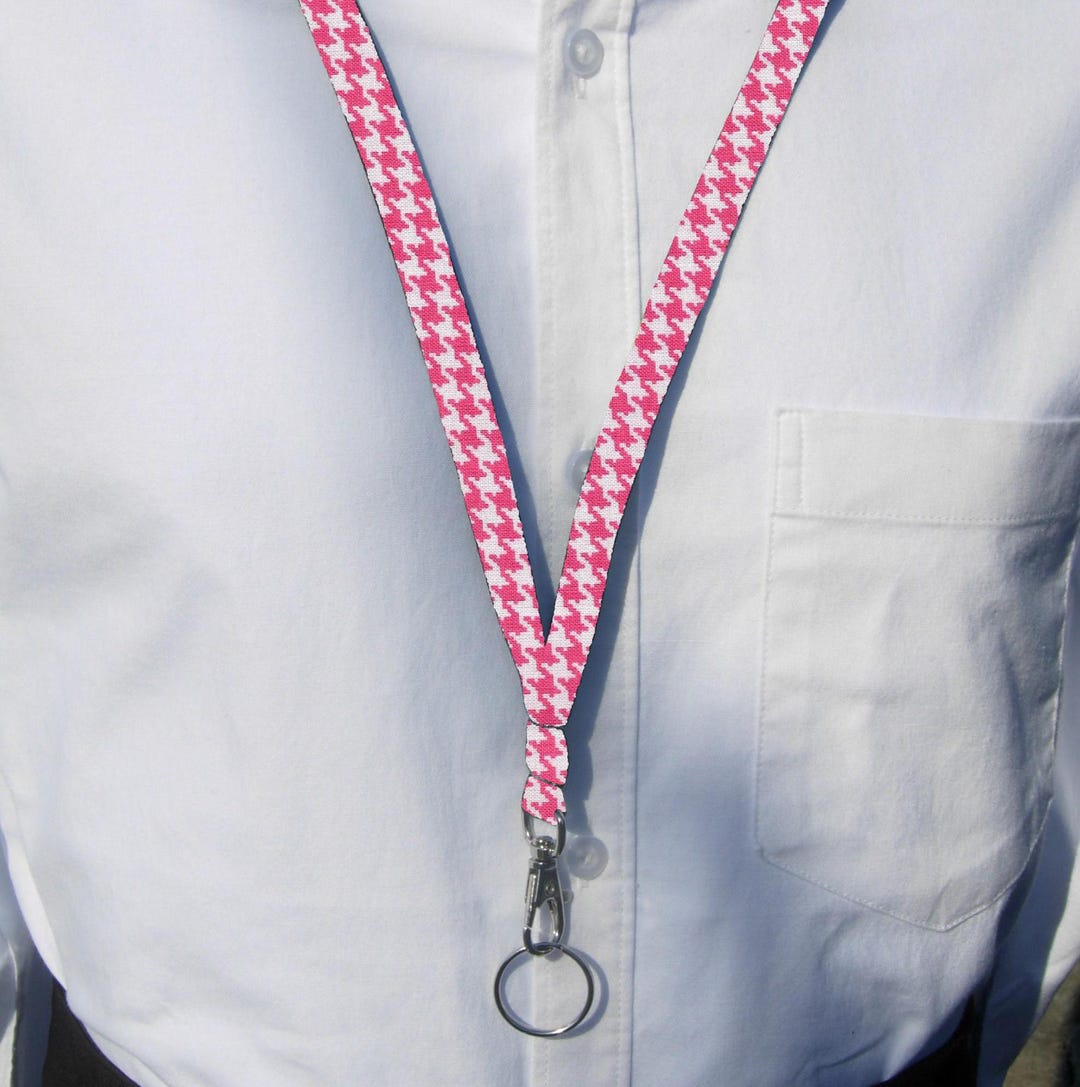 Houdsooth Key Rings Pink & White Houndstooth Lanyard, Teacher Lanyard, College Key Fob ...