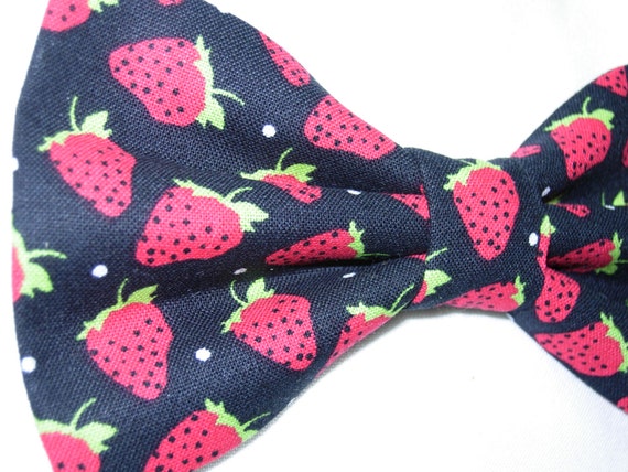 Strawberry Bow tie Mini Red Strawberries Tossed on Black Self-tie Bow tie