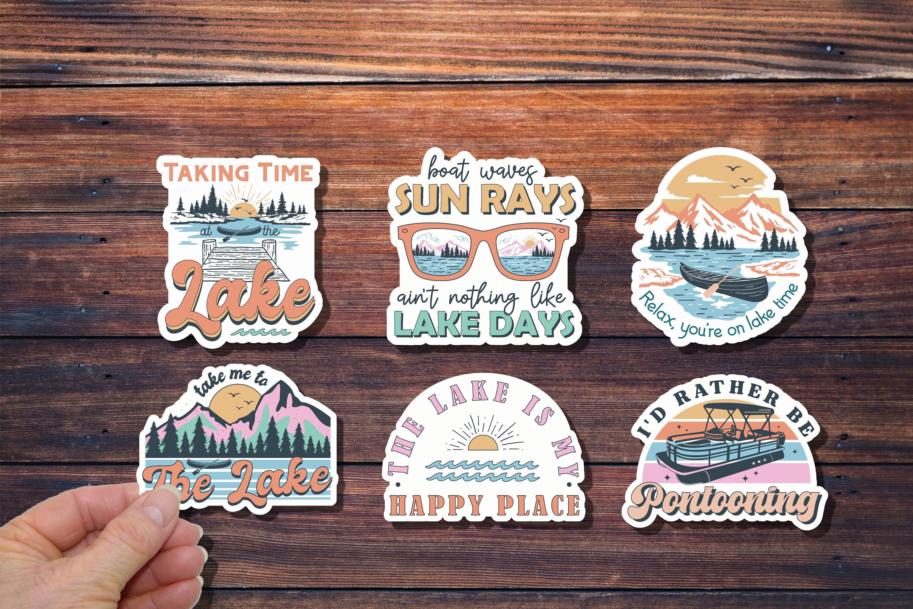 Lake Shape Sticker Set of 6 Lake Life Stickers, Happy Place, Relax Lake Time, Pontooning ...