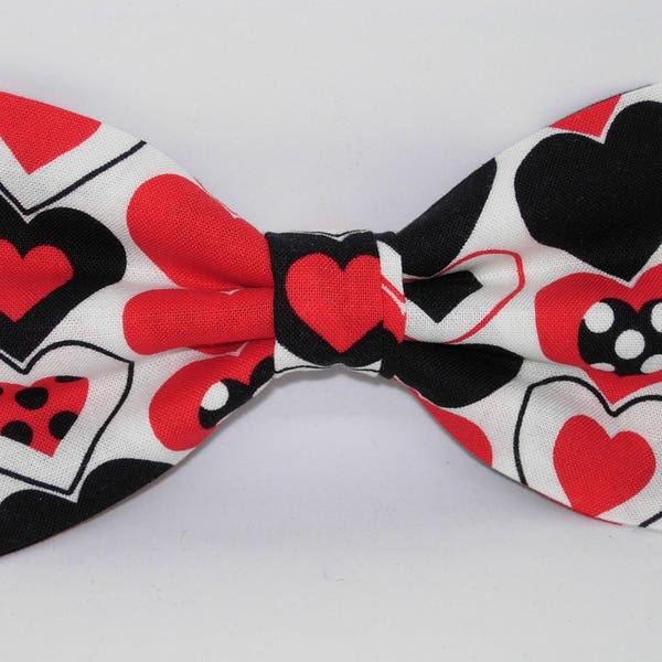 Red & Black Bow Tie | Hearts and Polka Dots | Valentine Day Bow tie | Bow ties for Men | Pre-tied Bow tie | Boys bow tie | Girls Hair Bow