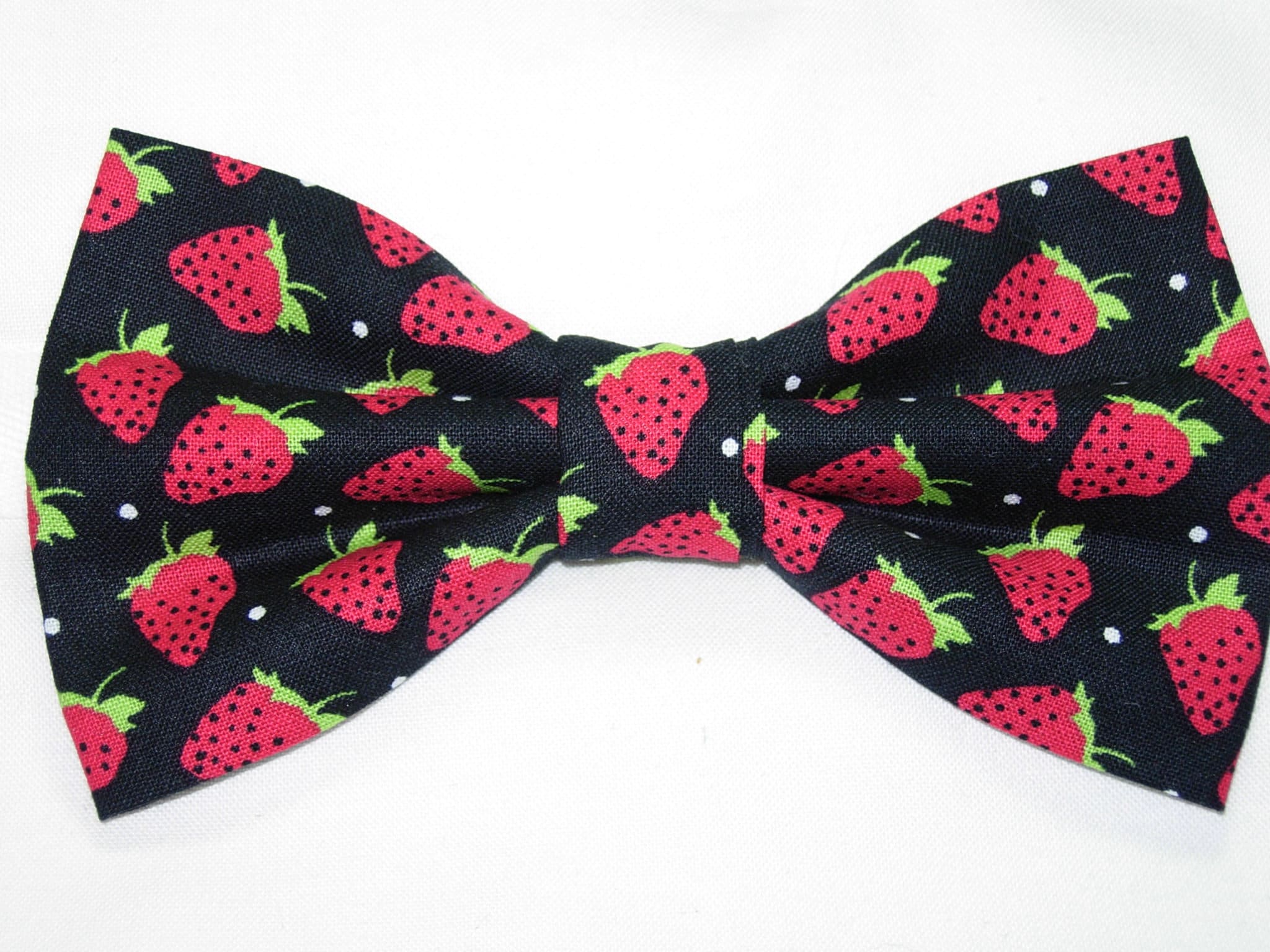 Strawberry Bow tie Red Strawberries & Dots on Black | Etsy