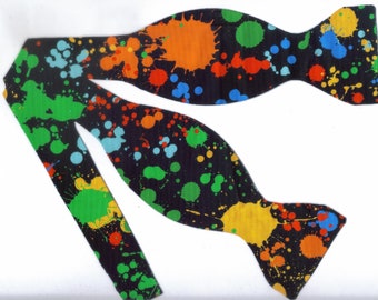 Paint Splatter Bow tie, Bright Colors on Black, Self-tie or Pre-tied, Abstract Art, Paintball, Bow ties for Men, Boy bow tie, Girls Hair Bow