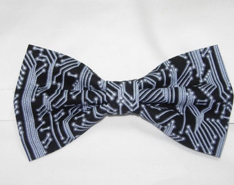 Computer Geek Bow tie, Silver PC Circuit Board on Black, Pre-tied Bow Tie, Bow ties for Men, Boys bow ties, School, Science, Girls Hair Bow