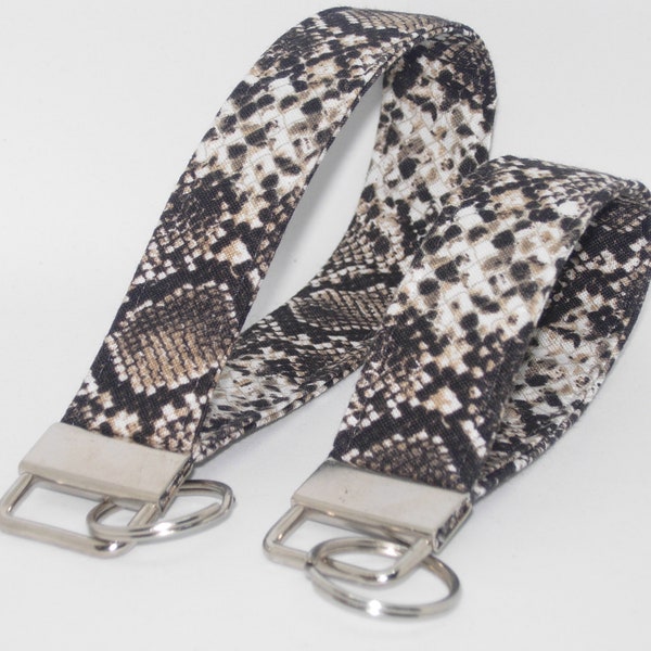 Snake Key Fob, Taupe & Gray Snake Skin Print, Wild Lanyard, Jungle Key Fob, Cell Phone Wristlet, Zoo Key Chain, Cool Lanyard, Soft Lanyard