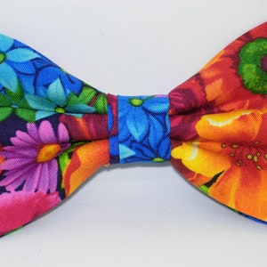 Bright Floral Bow Tie, Red Orange Blue Purple Flowers, Self-tie or Pre-tied, Tropical Wedding, Bow Ties for Men, Boys bow tie, Girl Hair Bow image 2