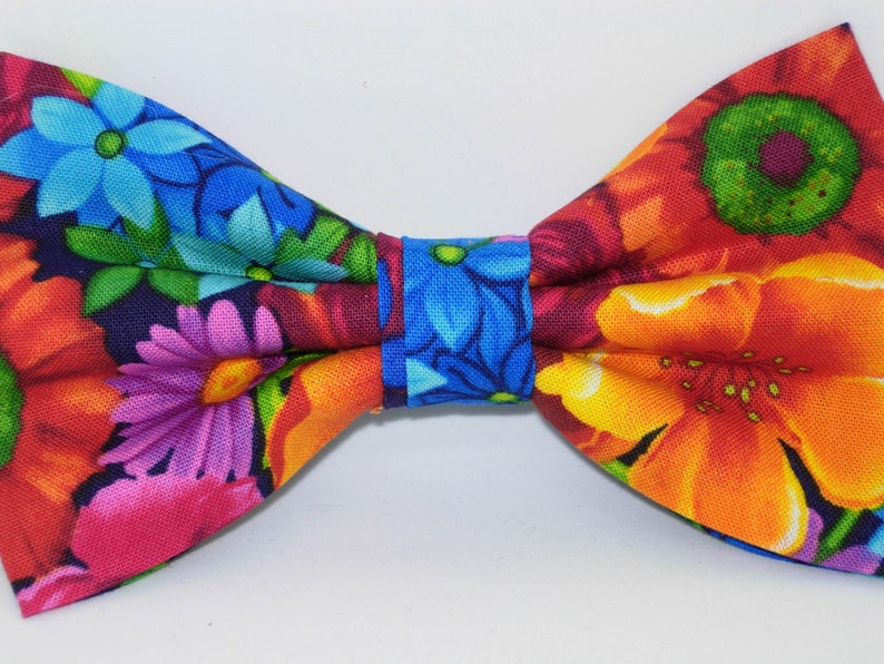 Bright Floral Bow Tie, Red Orange Blue Purple Flowers, Self-tie or Pre-tied, Tropical Wedding, Bow Ties for Men, Boys bow tie, Girl Hair Bow image 2