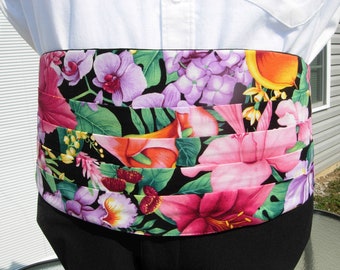 Tropical Cummerbund Set | Pink, Mauve and Lavender Flowers | Hawaiian Weddings | Proms | Self-tie & Pre-tied Bow tie | Bow ties for Men